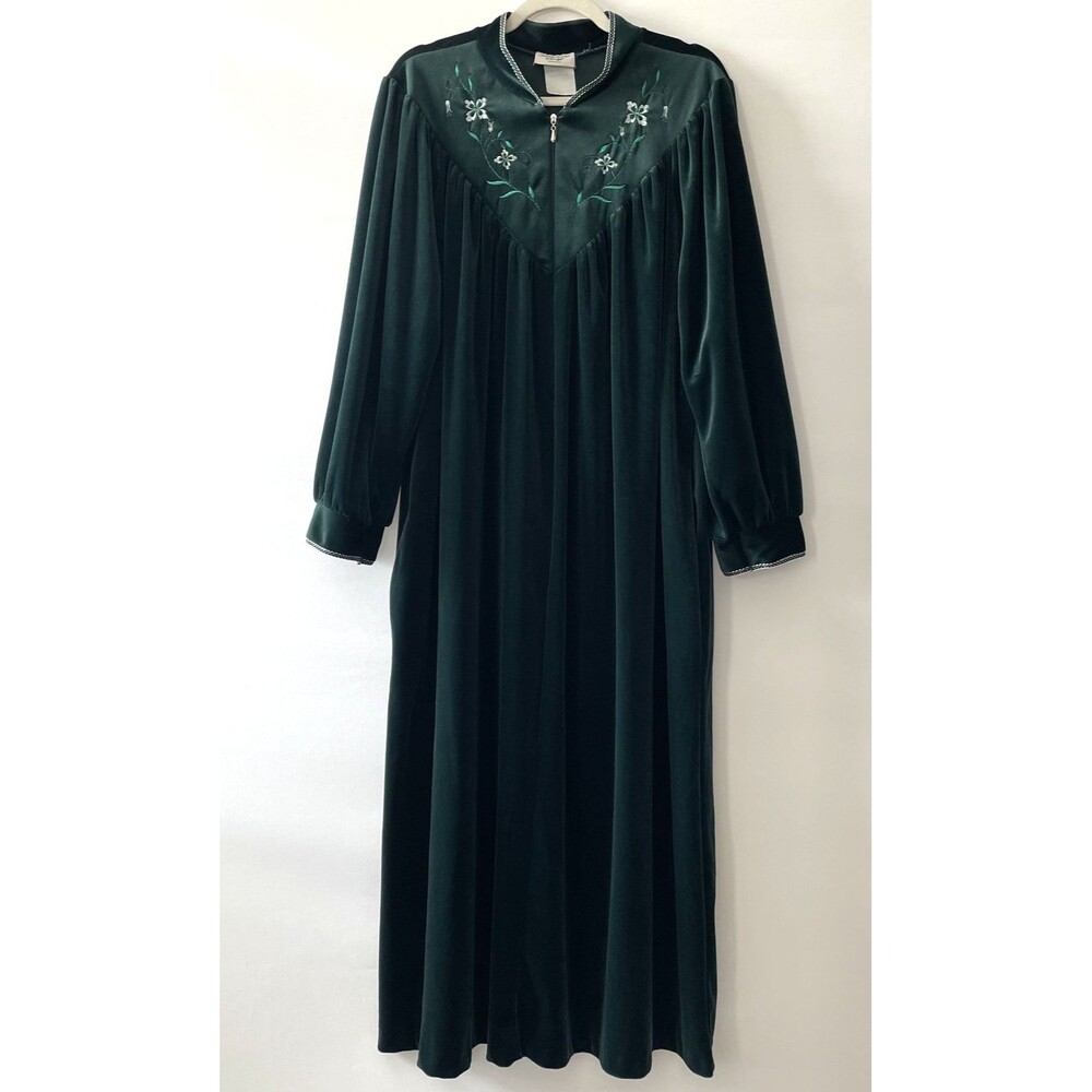Vintage Amanda Stewart Intimates Lounge Robe Long Sleeve Green Polyester XL-(mp)